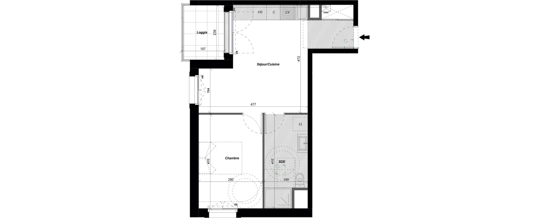 Appartement T2 de 40,43 m2 &agrave; Saint-Cyr-Sur-Loire De gaulle - m&eacute;nardi&egrave;re