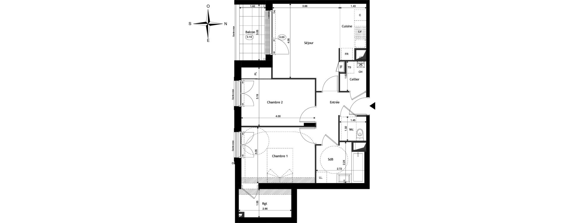 Appartement T3 de 61,96 m2 &agrave; Saint-Cyr-Sur-Loire Central parc