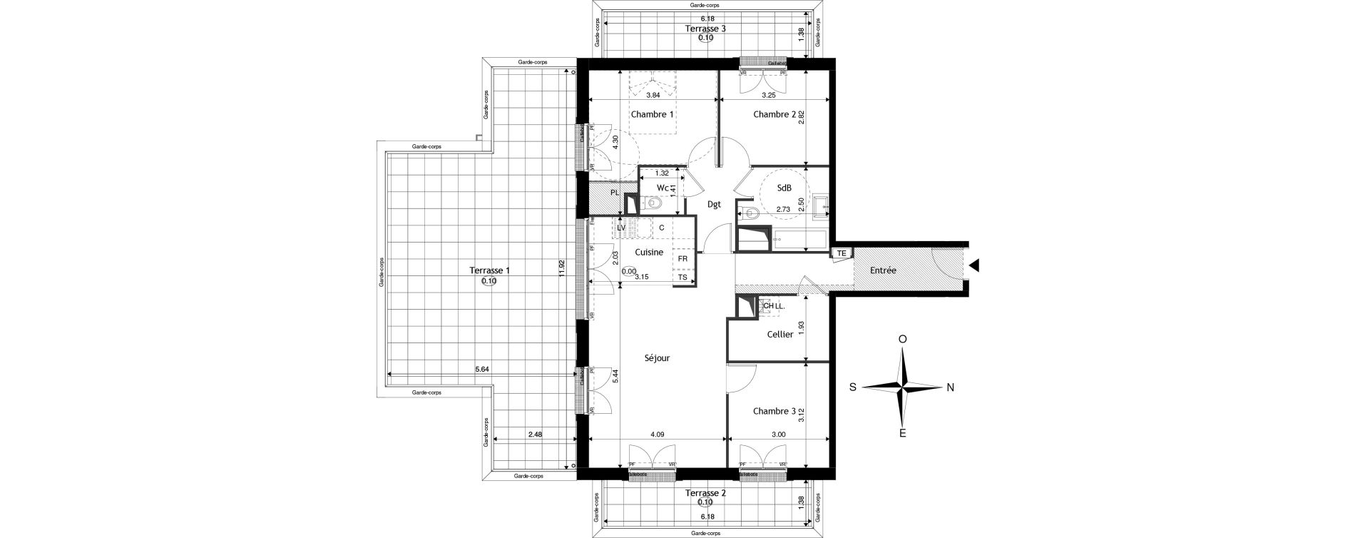 Appartement T4 de 85,71 m2 &agrave; Saint-Cyr-Sur-Loire Central parc