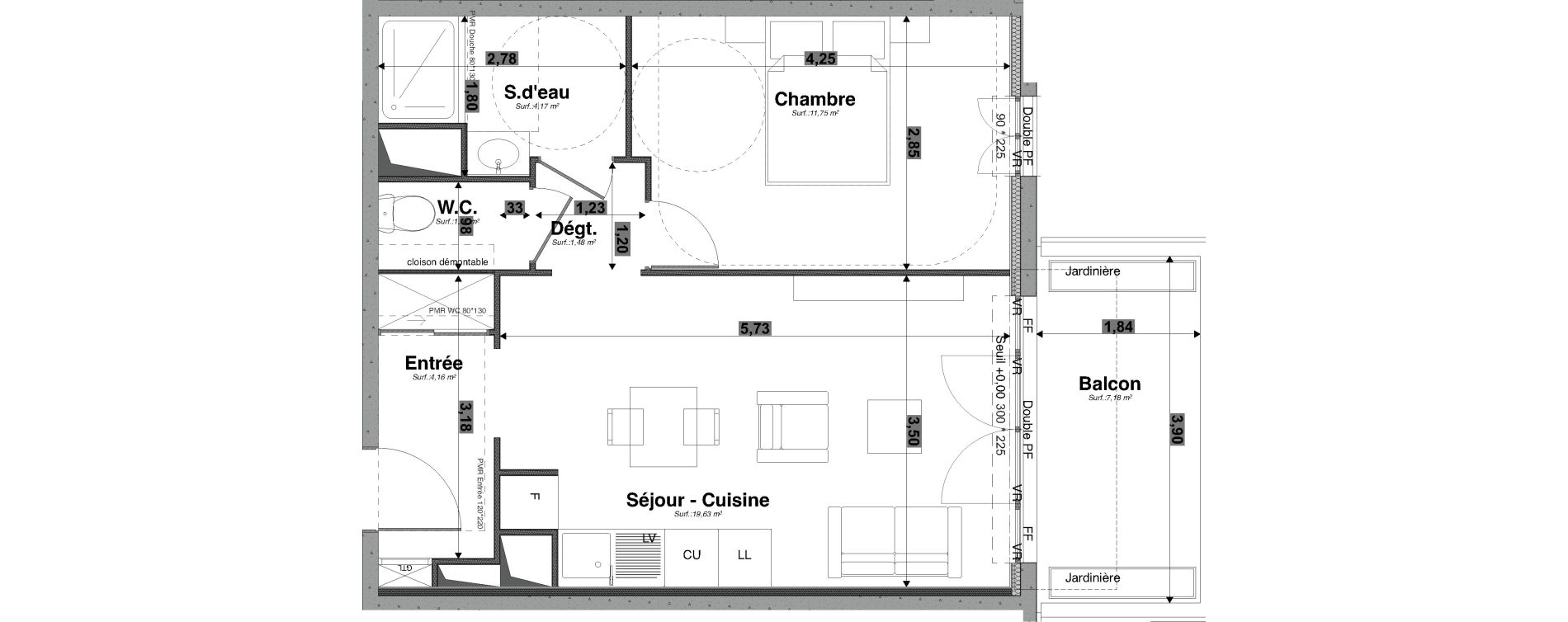Appartement T2 de 42,86 m2 &agrave; Tours Giraudeau-tonnelle