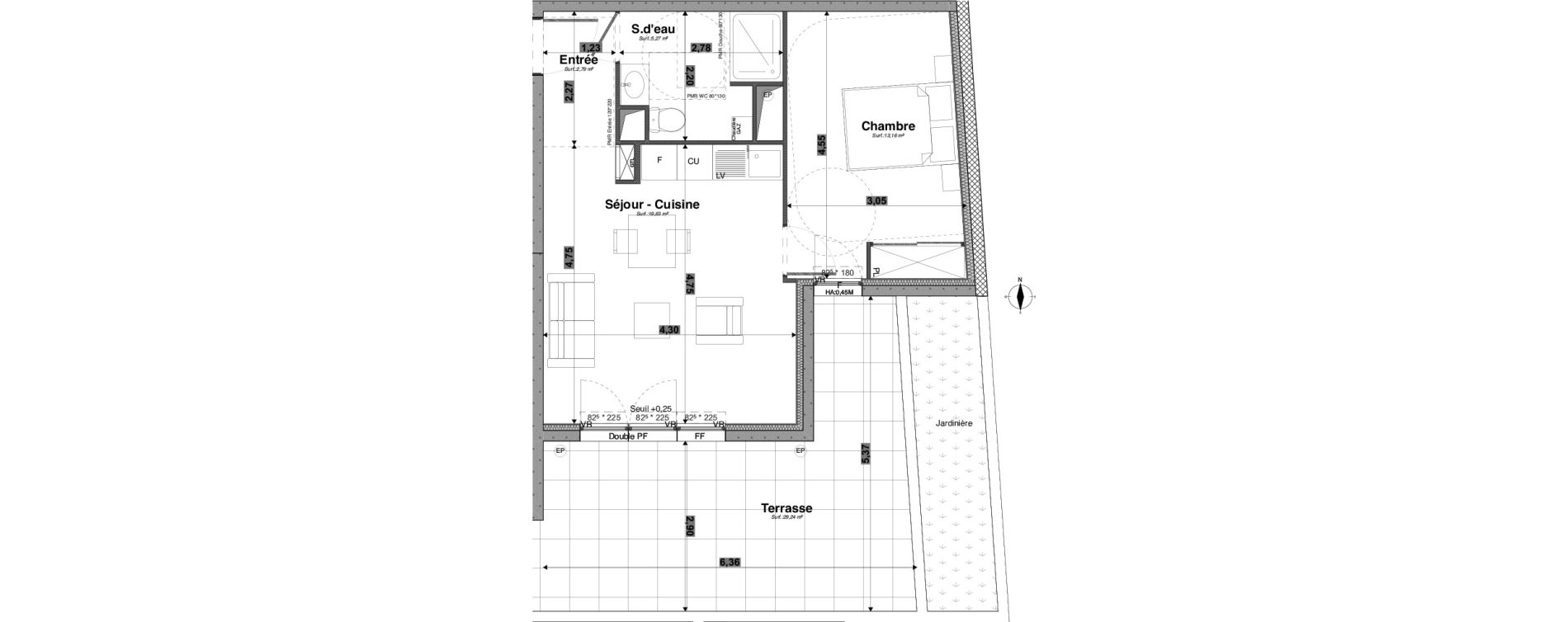 Appartement T2 de 40,85 m2 &agrave; Tours Giraudeau-tonnelle