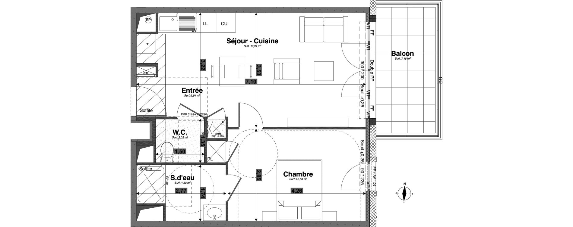 Appartement T2 de 42,81 m2 &agrave; Tours Giraudeau-tonnelle