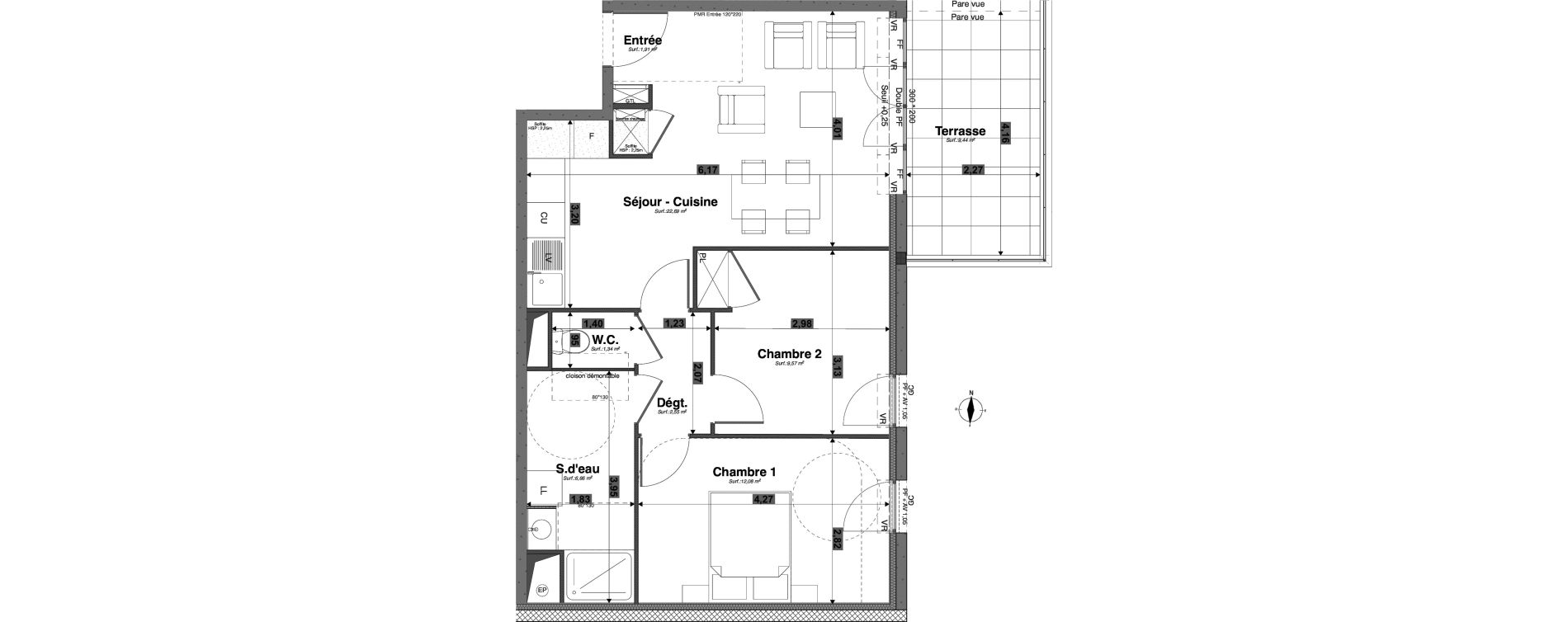Appartement T3 de 56,80 m2 &agrave; Tours Giraudeau-tonnelle