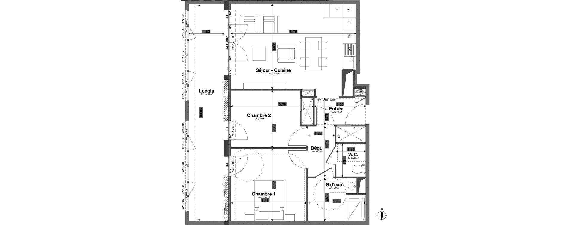 Appartement T3 de 57,42 m2 &agrave; Tours Giraudeau-tonnelle
