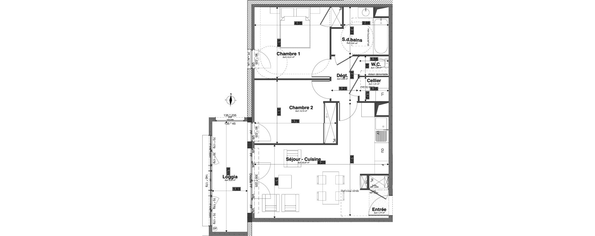 Appartement T3 de 57,71 m2 &agrave; Tours Giraudeau-tonnelle