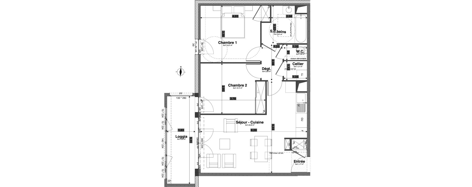 Appartement T3 de 57,77 m2 &agrave; Tours Giraudeau-tonnelle
