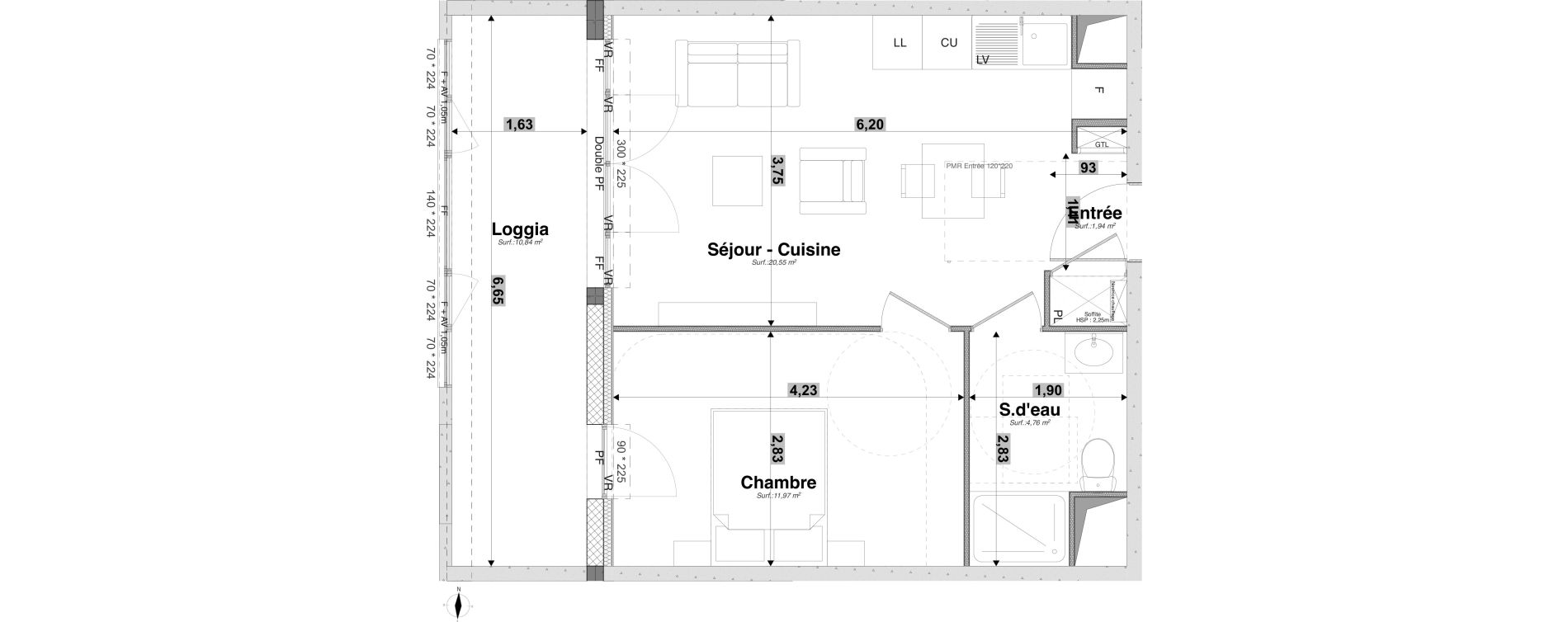Appartement T2 de 39,22 m2 &agrave; Tours Giraudeau-tonnelle