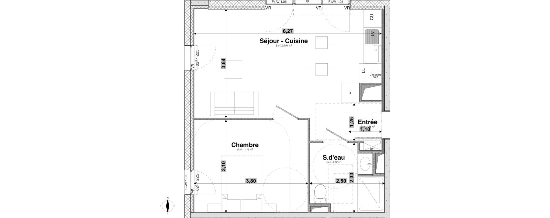 Appartement T2 de 41,04 m2 &agrave; Tours Giraudeau-tonnelle