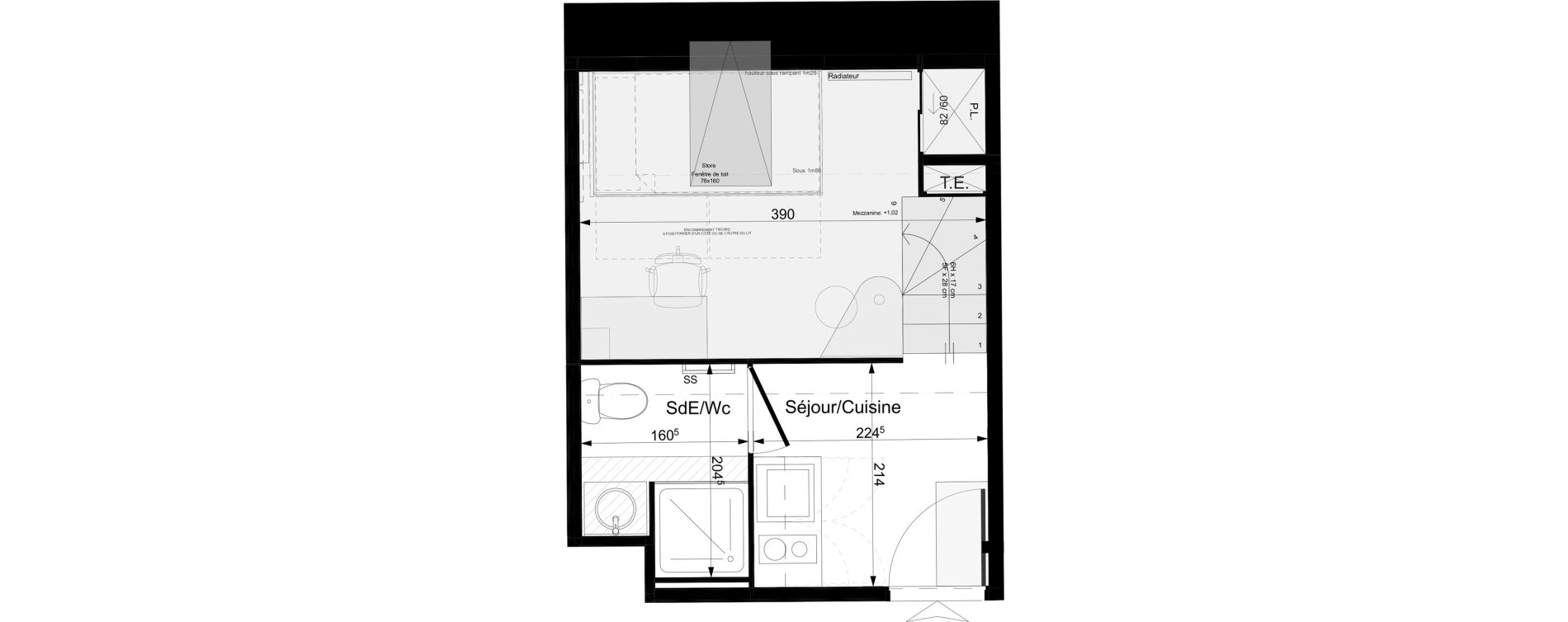 Appartement T1 meubl&eacute; de 14,57 m2 &agrave; Tours Grammont