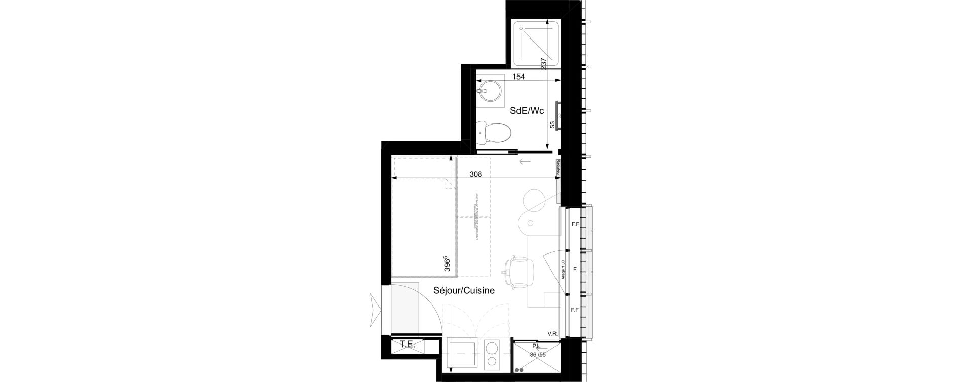 Appartement T1 meubl&eacute; de 14,65 m2 &agrave; Tours Grammont
