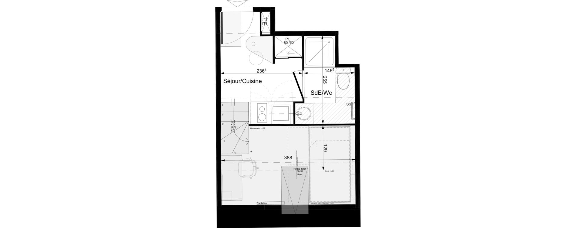 Appartement T1 meubl&eacute; de 15,04 m2 &agrave; Tours Grammont
