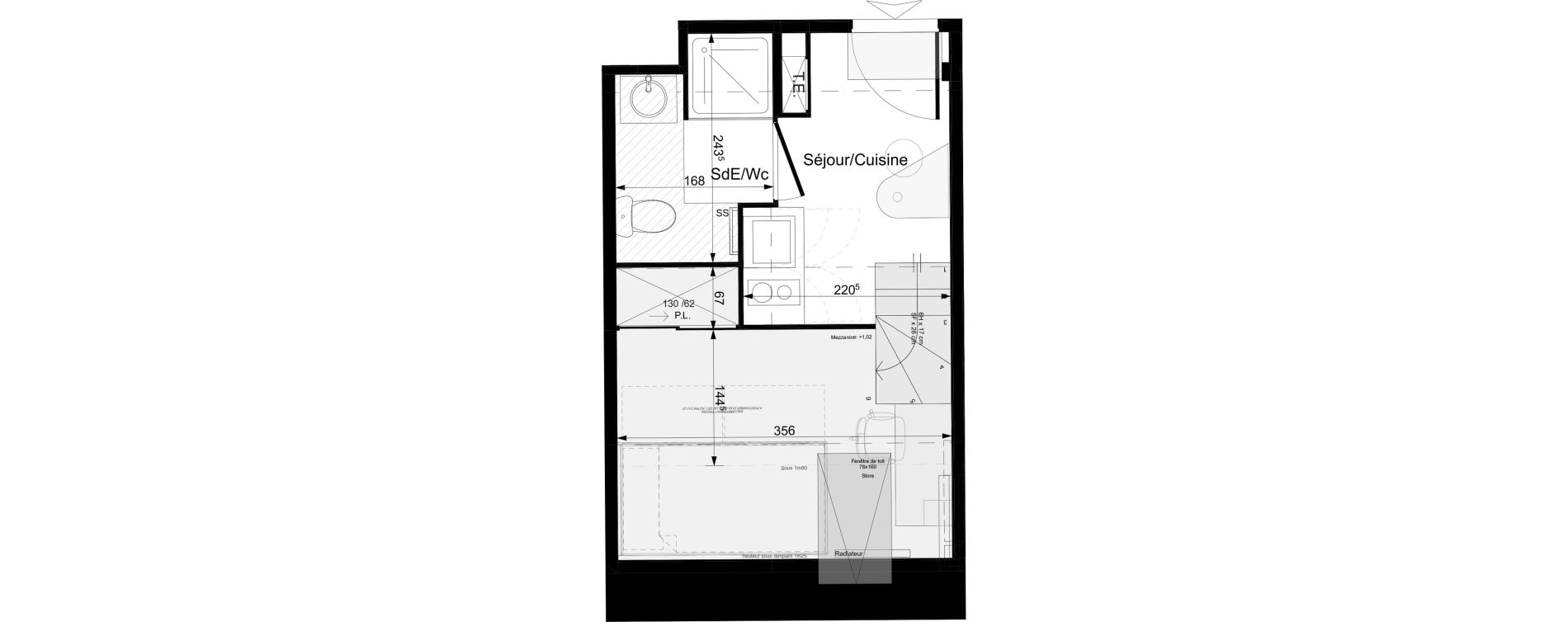 Appartement T1 meubl&eacute; de 15,38 m2 &agrave; Tours Grammont