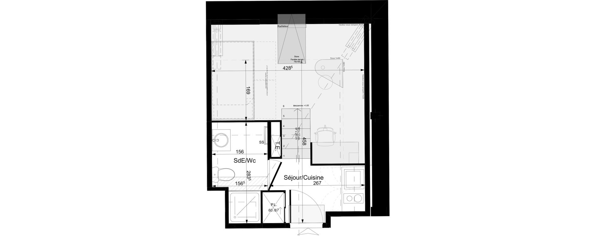 Appartement T1 meubl&eacute; de 16,42 m2 &agrave; Tours Grammont
