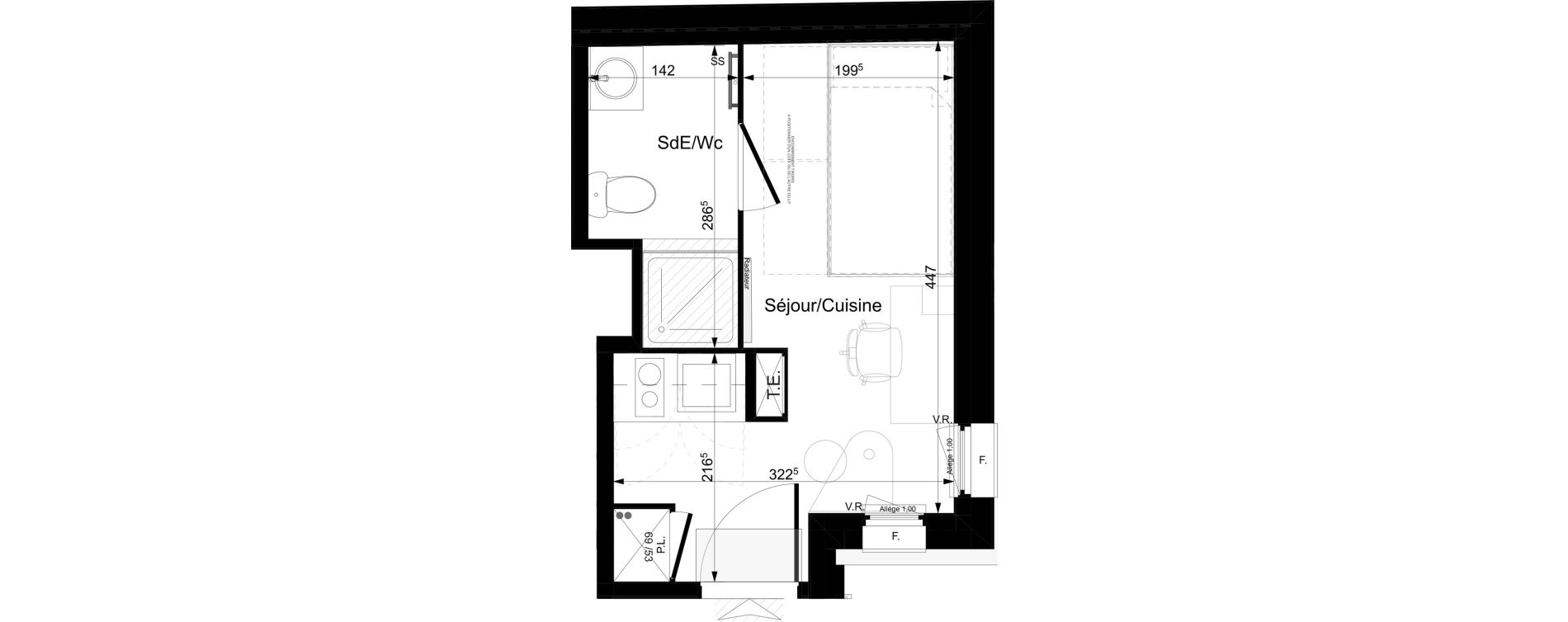 Appartement T1 meubl&eacute; de 15,16 m2 &agrave; Tours Grammont