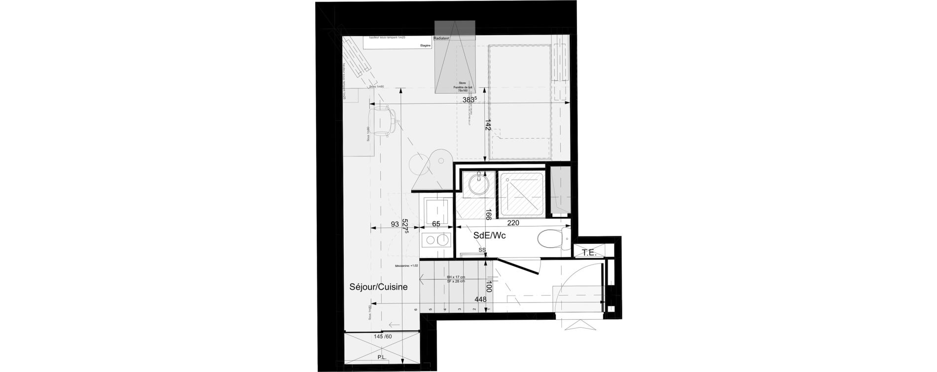 Appartement T1 meubl&eacute; de 16,83 m2 &agrave; Tours Grammont