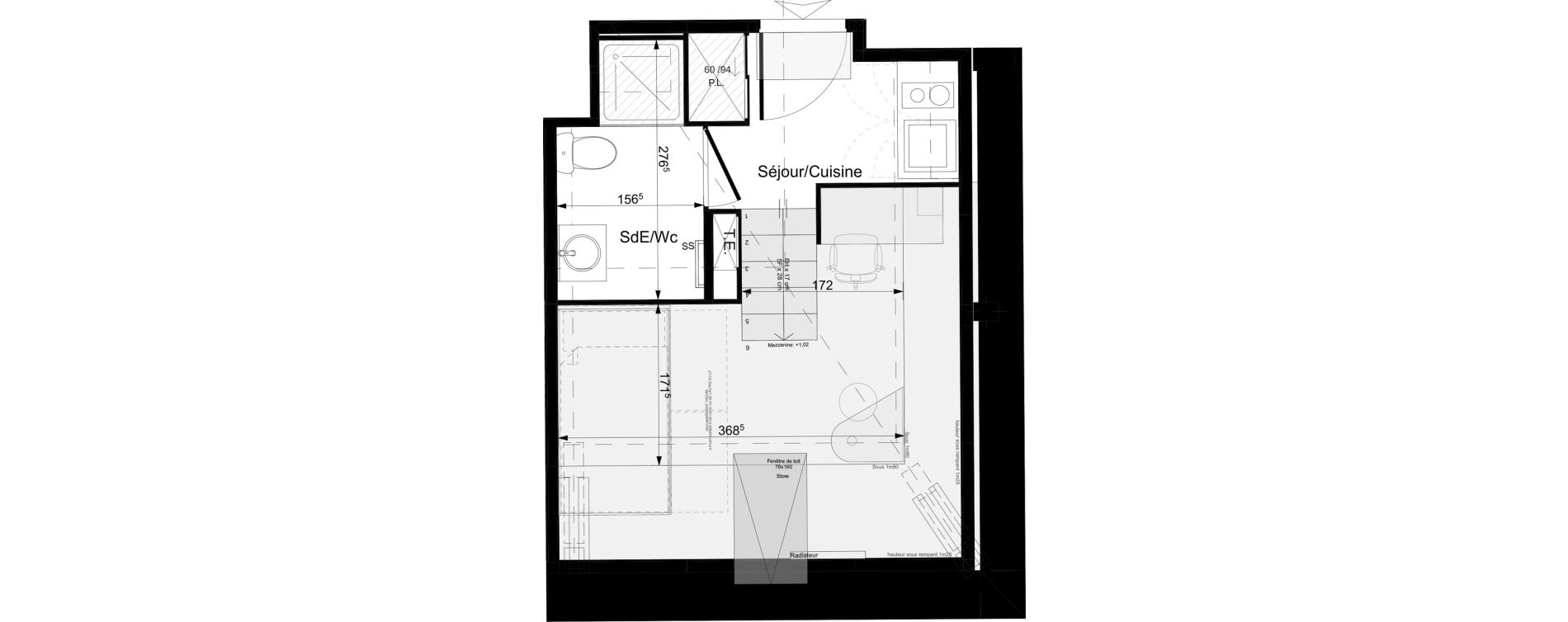 Appartement T1 meubl&eacute; de 16,45 m2 &agrave; Tours Grammont