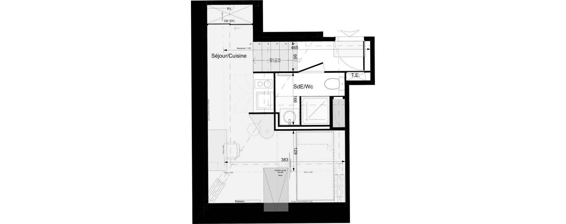 Appartement T1 meubl&eacute; de 16,47 m2 &agrave; Tours Grammont