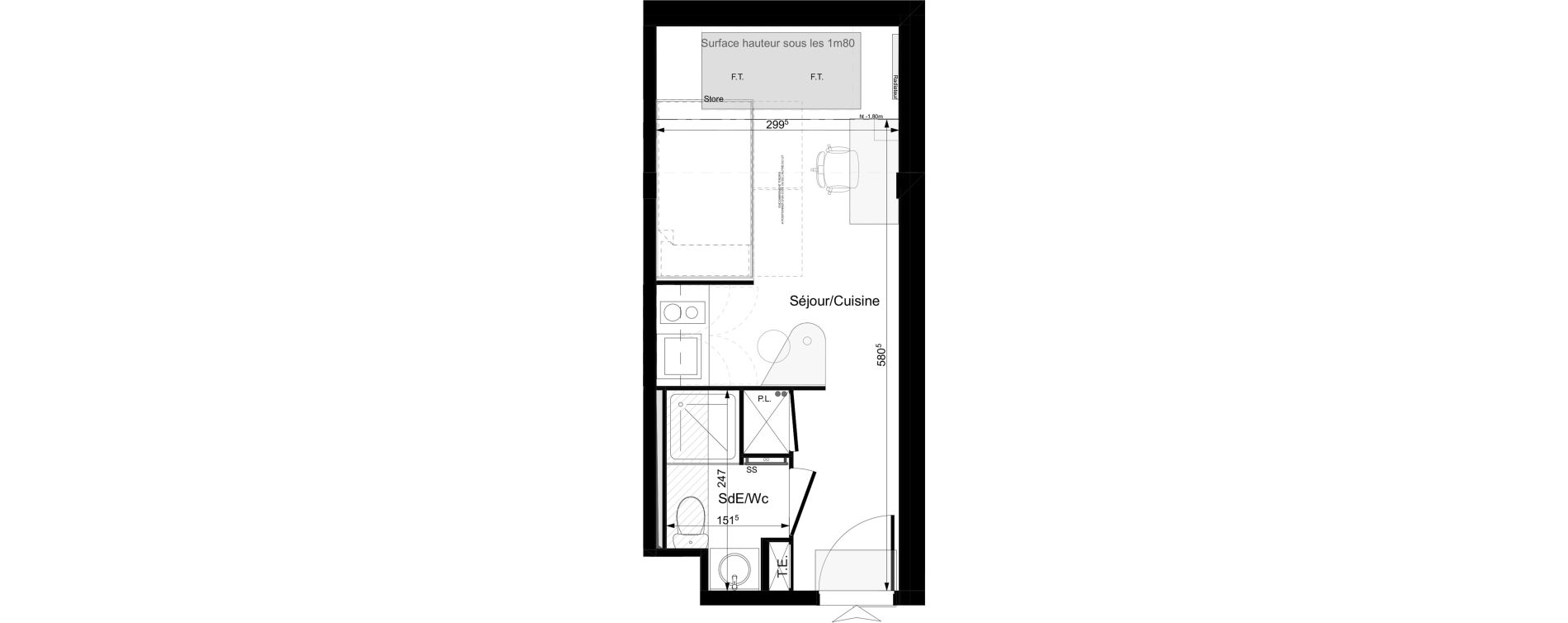 Appartement T1 meubl&eacute; de 16,23 m2 &agrave; Tours Grammont