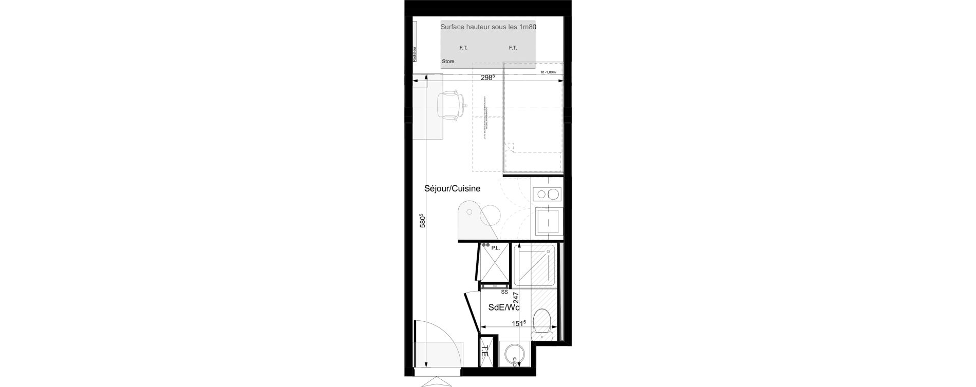 Appartement T1 meubl&eacute; de 16,20 m2 &agrave; Tours Grammont