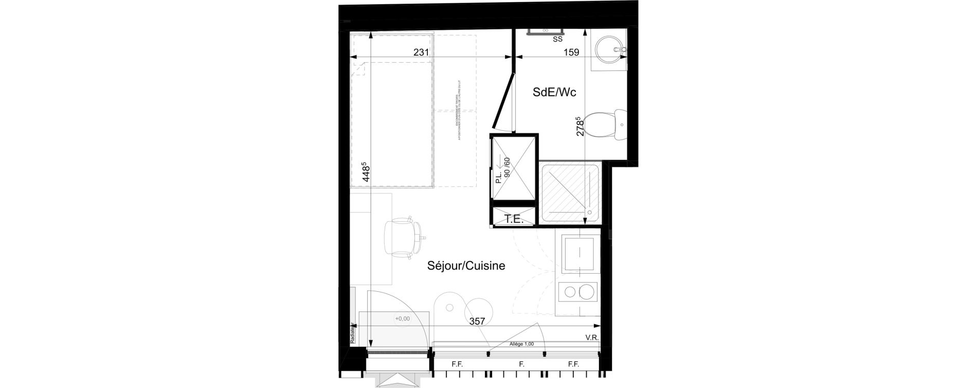 Appartement T1 meubl&eacute; de 16,36 m2 &agrave; Tours Grammont