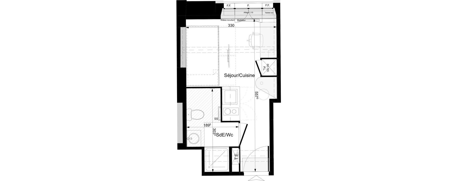 Appartement T1 meubl&eacute; de 16,43 m2 &agrave; Tours Grammont