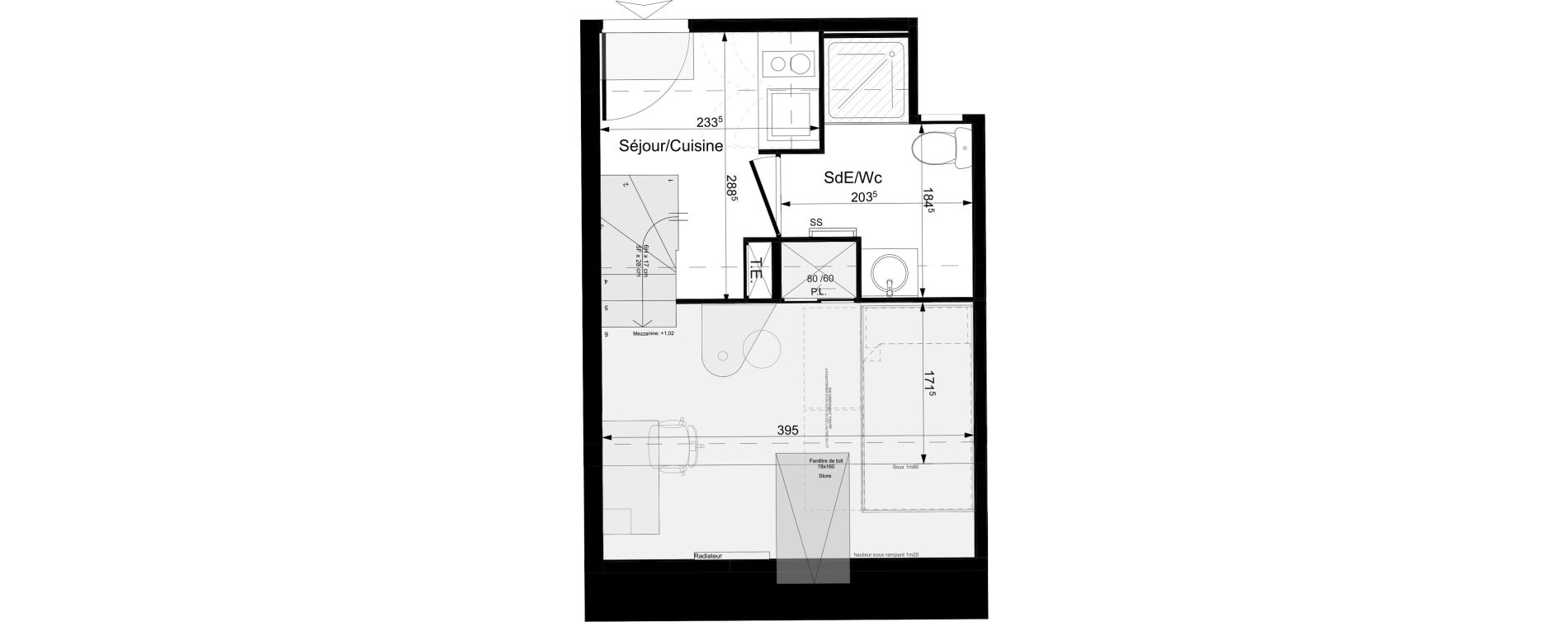 Appartement T1 meubl&eacute; de 16,88 m2 &agrave; Tours Grammont
