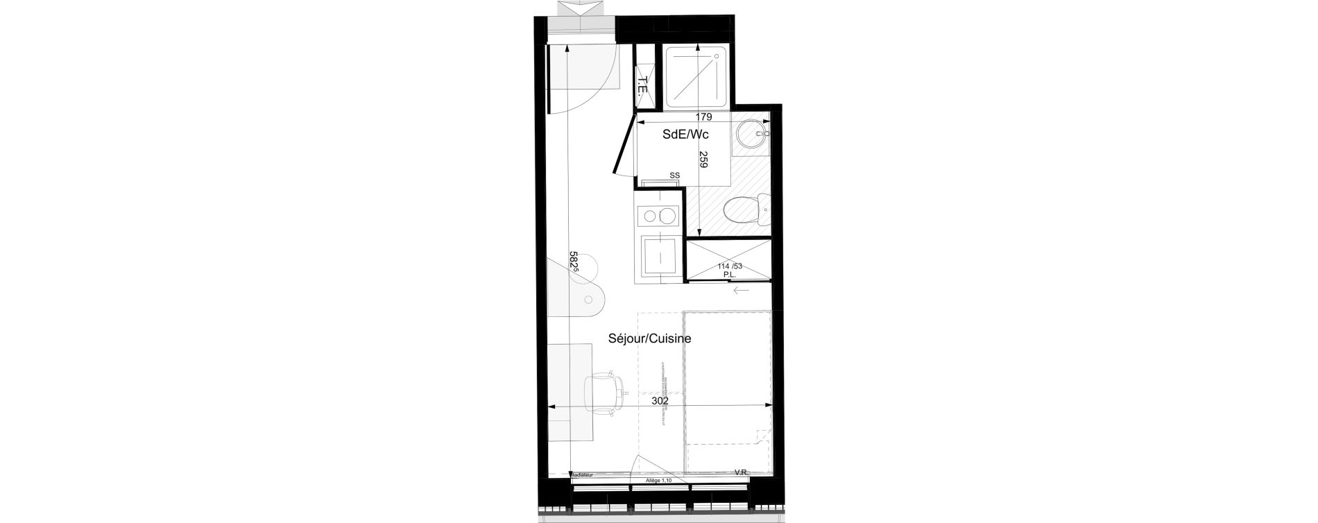 Appartement T1 meubl&eacute; de 16,49 m2 &agrave; Tours Grammont
