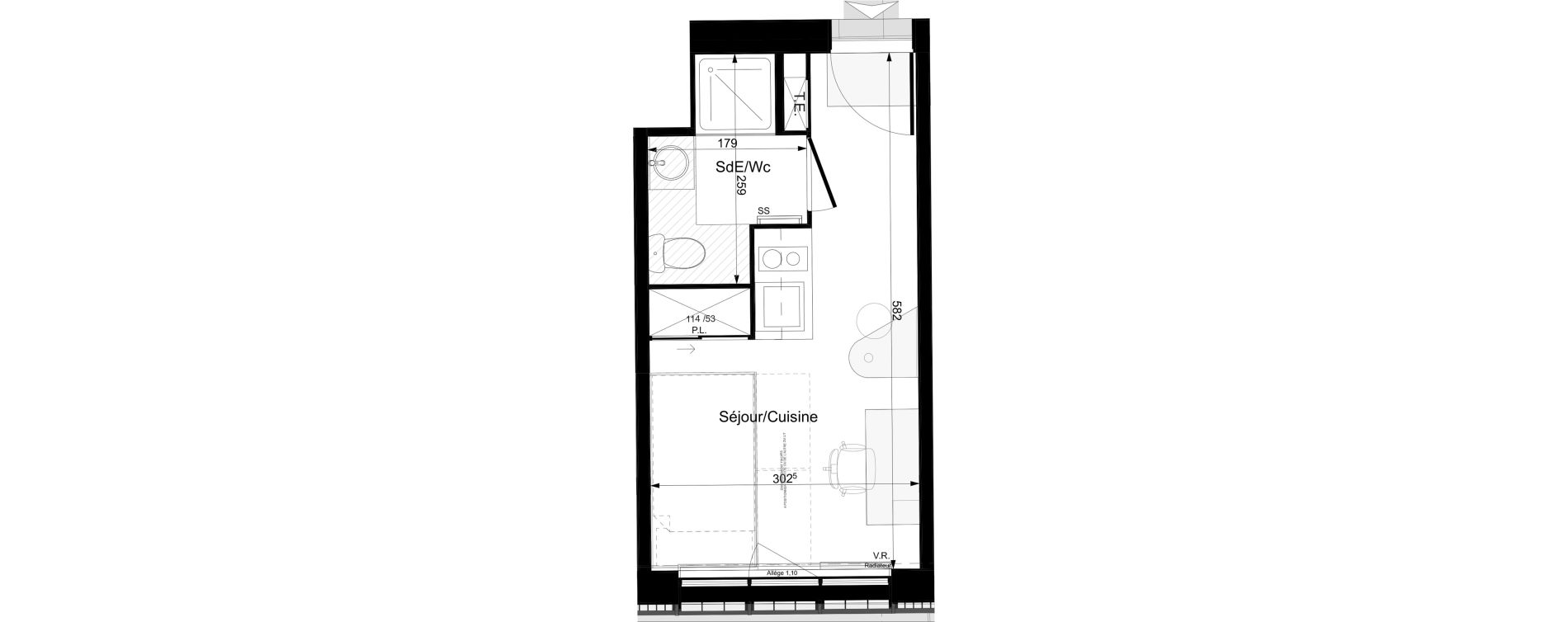 Appartement T1 meubl&eacute; de 16,53 m2 &agrave; Tours Grammont