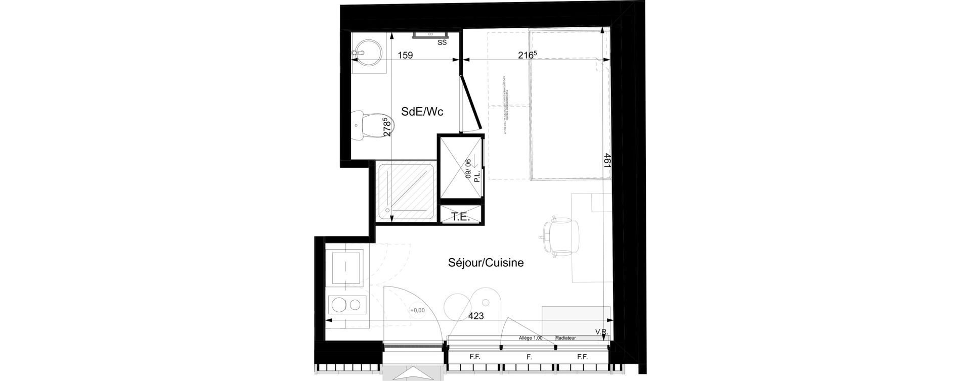 Appartement T1 meubl&eacute; de 17,09 m2 &agrave; Tours Grammont