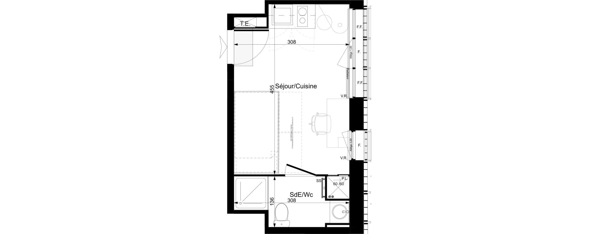 Appartement T1 meubl&eacute; de 17,08 m2 &agrave; Tours Grammont