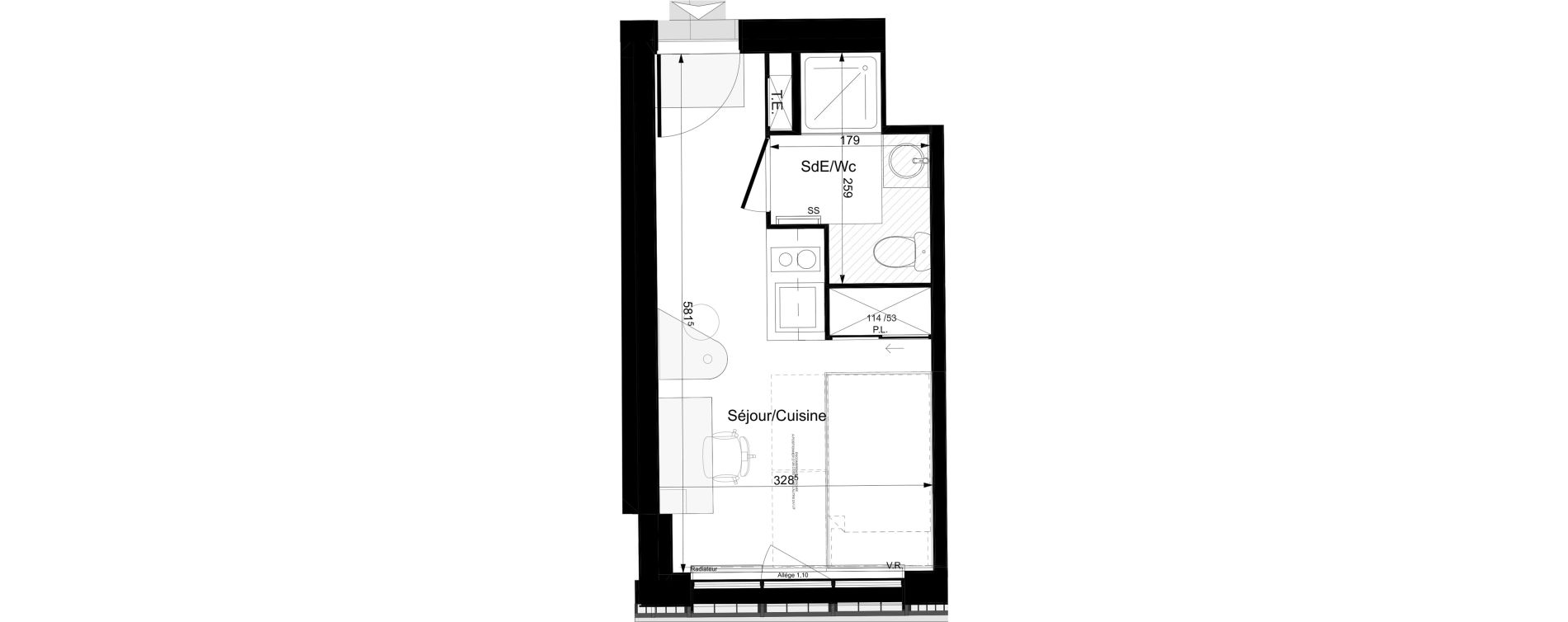 Appartement T1 meubl&eacute; de 16,81 m2 &agrave; Tours Grammont