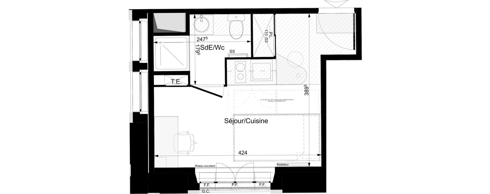 Appartement T1 meubl&eacute; de 16,97 m2 &agrave; Tours Grammont