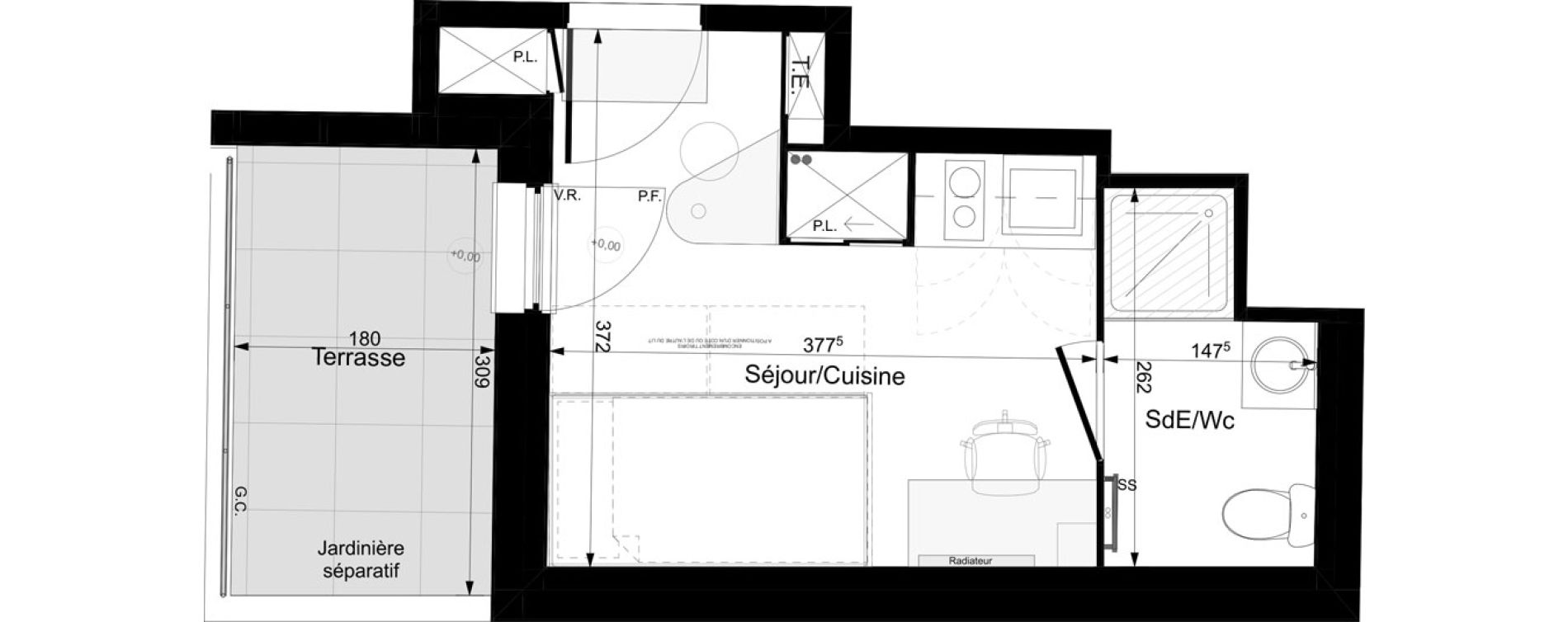 Appartement T1 meubl&eacute; de 15,75 m2 &agrave; Tours Grammont