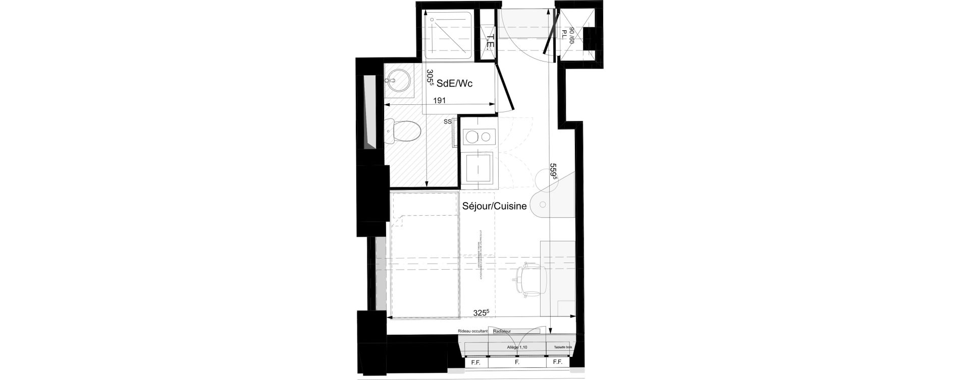 Appartement T1 meubl&eacute; de 17,17 m2 &agrave; Tours Grammont
