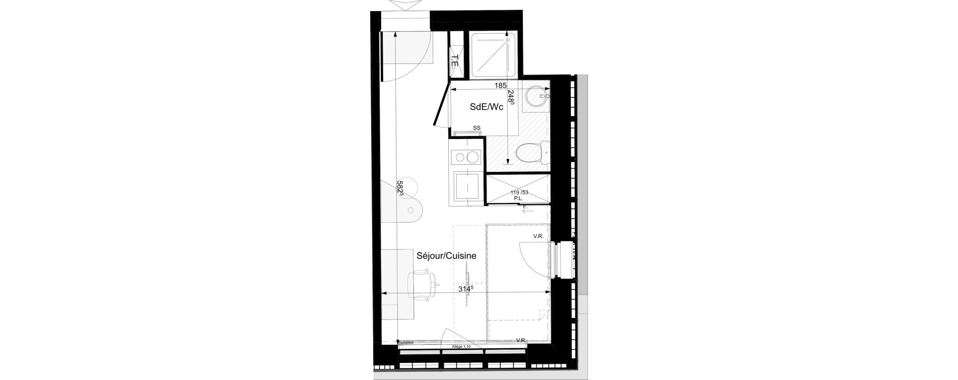 Appartement T1 meubl&eacute; de 17,20 m2 &agrave; Tours Grammont