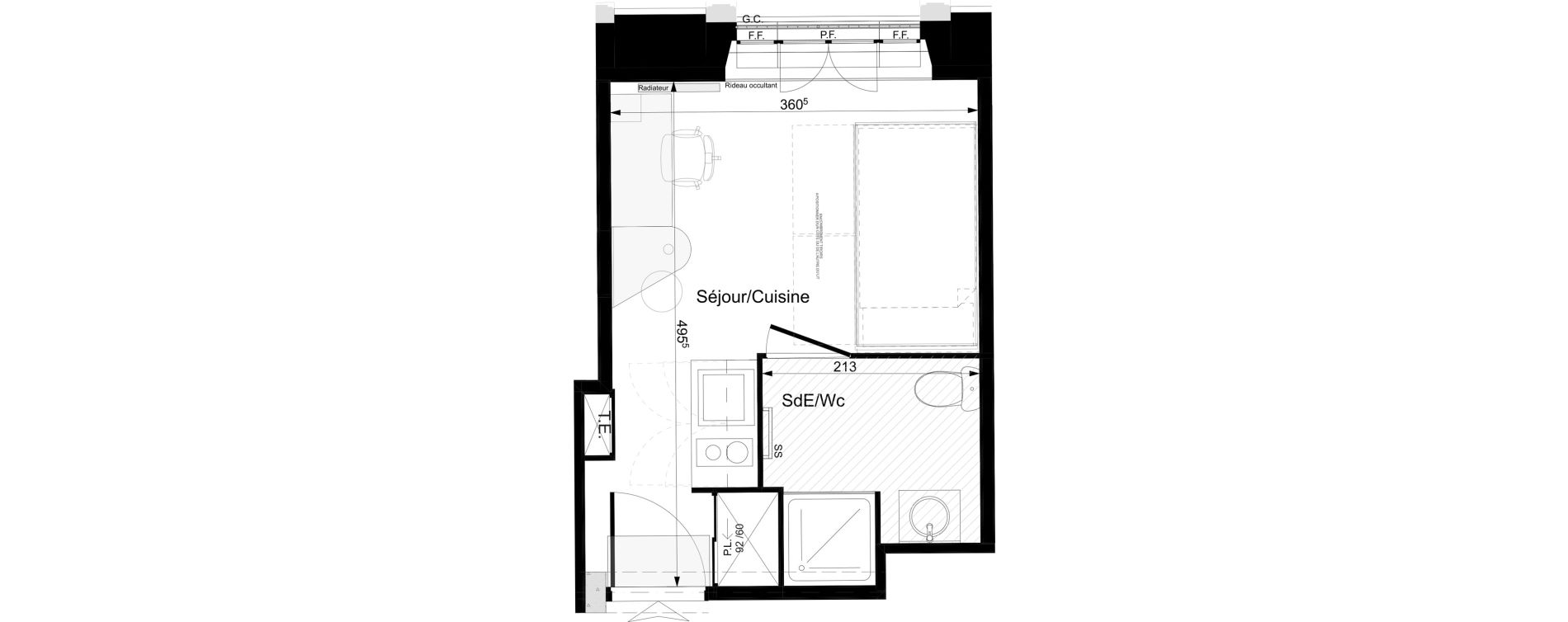 Appartement T1 meubl&eacute; de 17,99 m2 &agrave; Tours Grammont