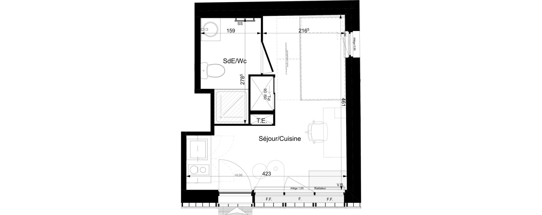 Appartement T1 meubl&eacute; de 17,09 m2 &agrave; Tours Grammont