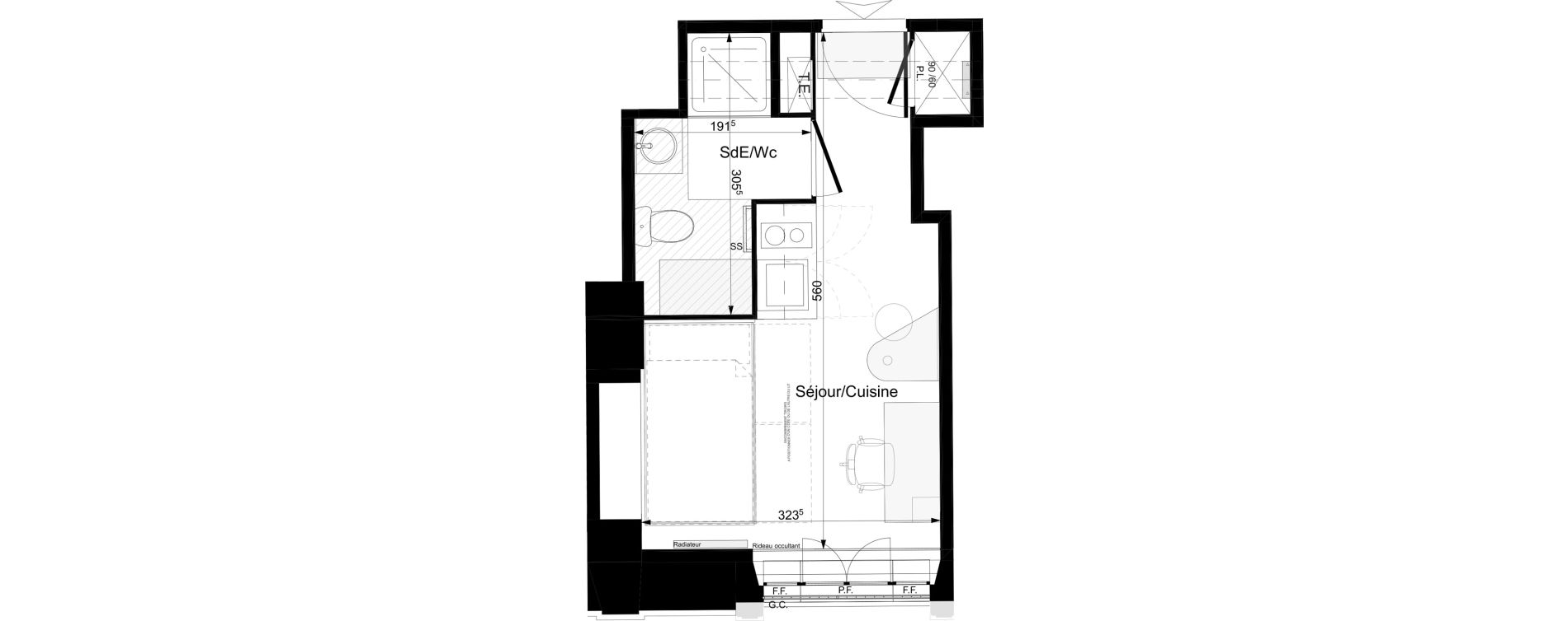 Appartement T1 meubl&eacute; de 17,52 m2 &agrave; Tours Grammont