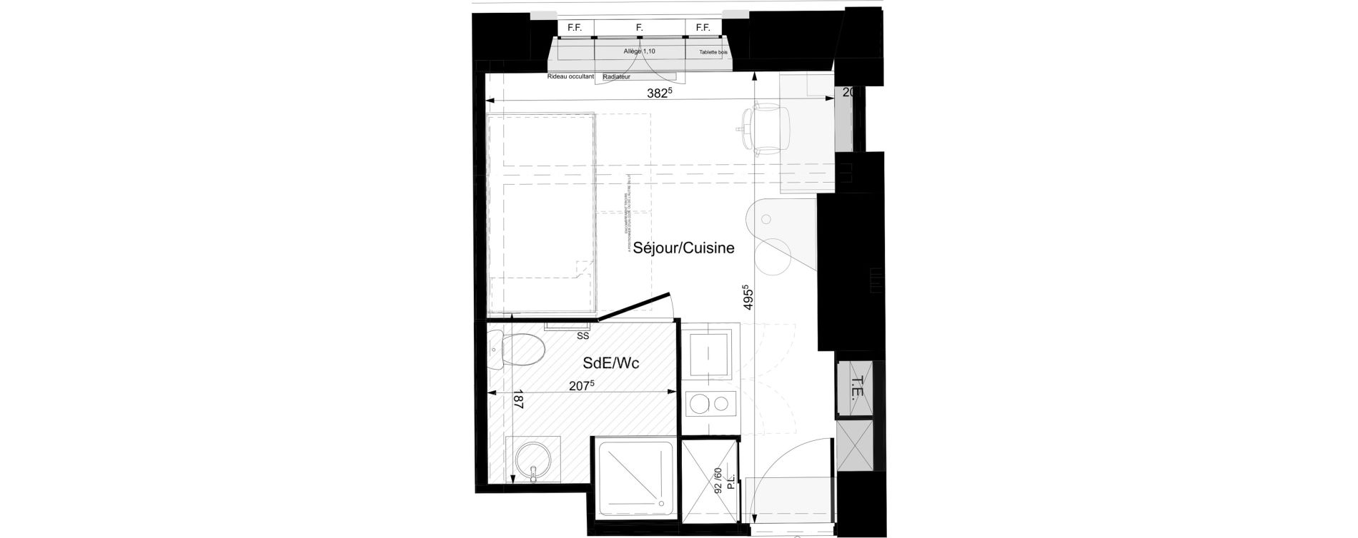 Appartement T1 meubl&eacute; de 17,98 m2 &agrave; Tours Grammont