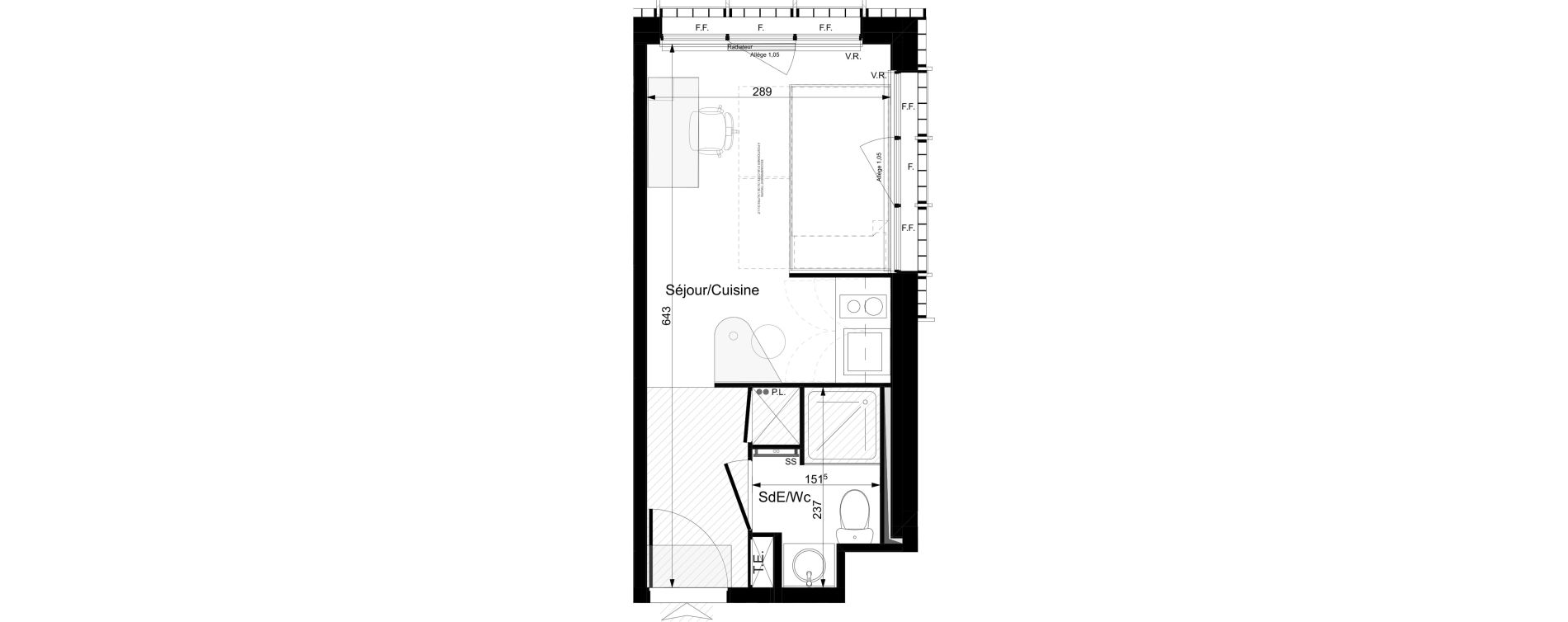 Appartement T1 meubl&eacute; de 17,46 m2 &agrave; Tours Grammont