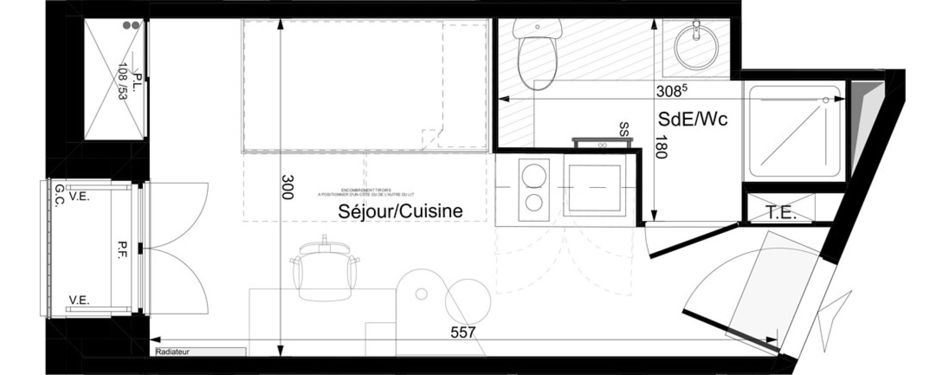 Appartement T1 meubl&eacute; de 17,60 m2 &agrave; Tours Grammont