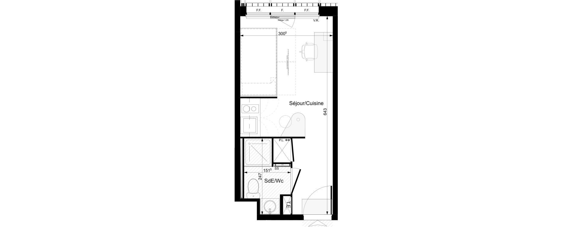 Appartement T1 meubl&eacute; de 18,20 m2 &agrave; Tours Grammont