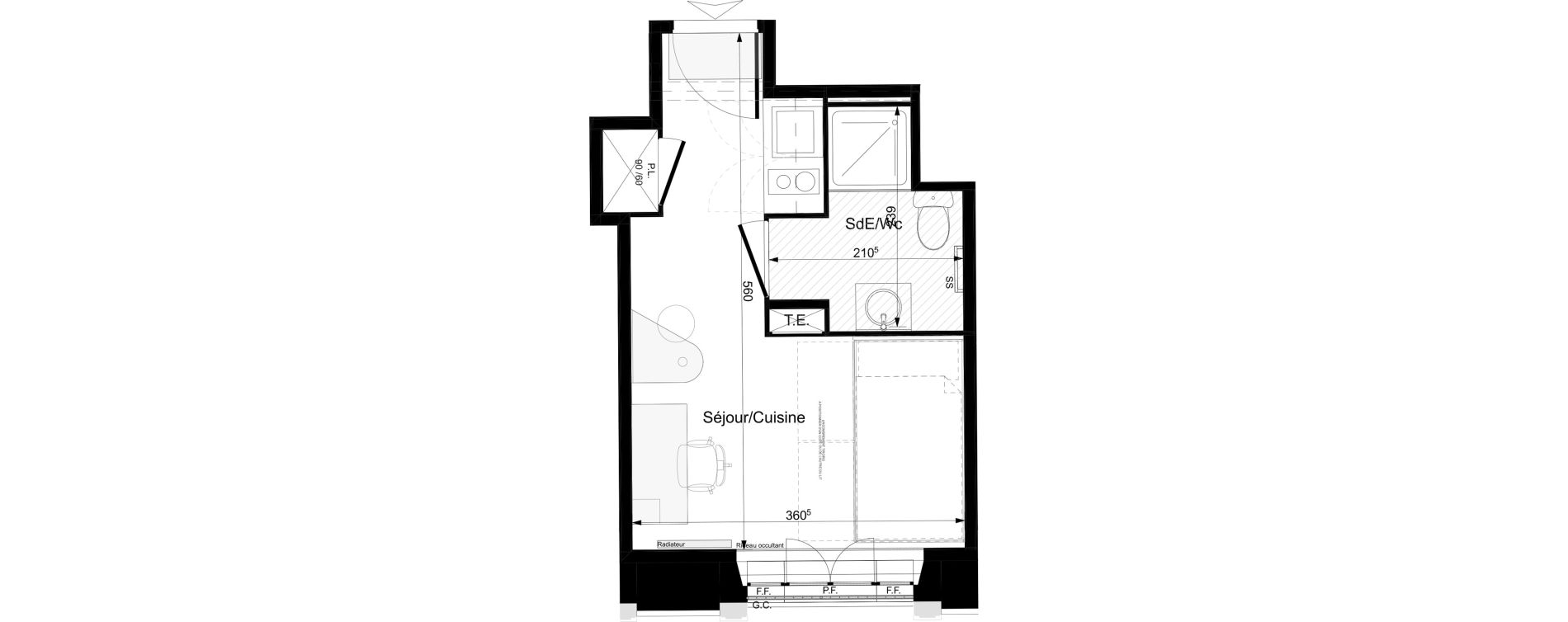 Appartement T1 meubl&eacute; de 17,93 m2 &agrave; Tours Grammont
