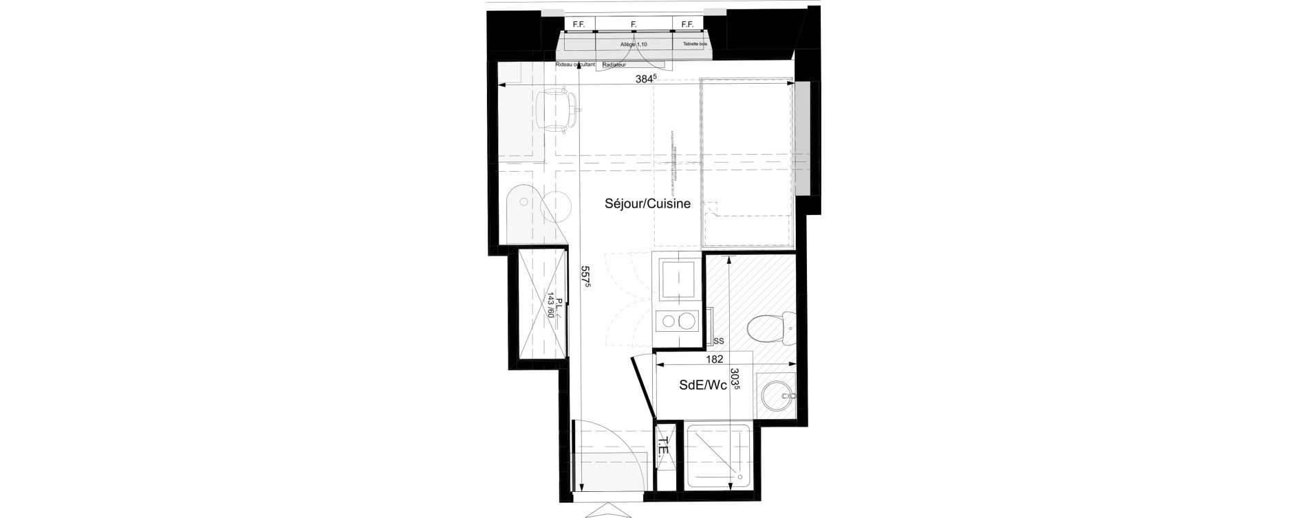 Appartement T1 meubl&eacute; de 18,37 m2 &agrave; Tours Grammont