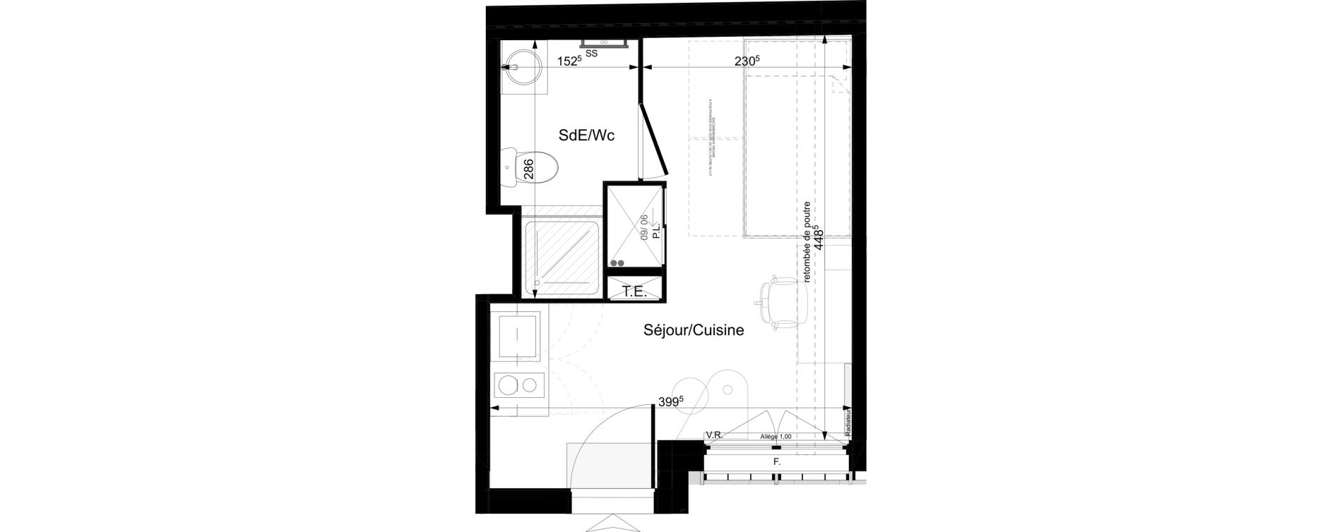 Appartement T1 meubl&eacute; de 17,68 m2 &agrave; Tours Grammont