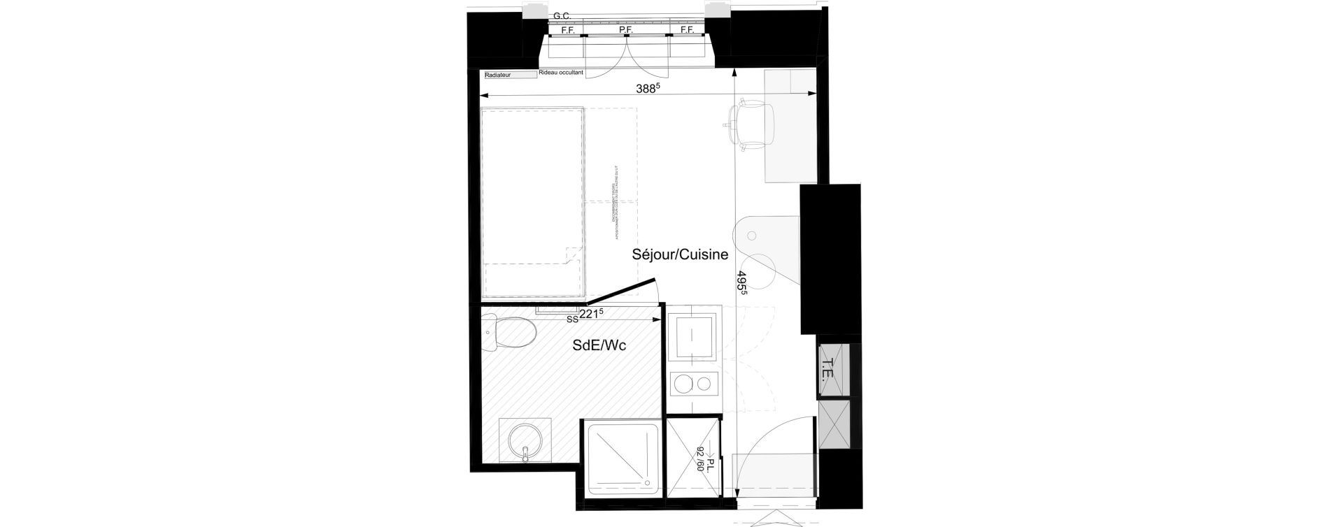 Appartement T1 meubl&eacute; de 18,68 m2 &agrave; Tours Grammont