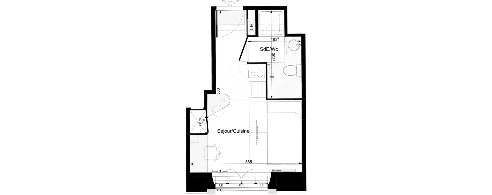 Appartement T1 meubl&eacute; de 18,10 m2 &agrave; Tours Grammont