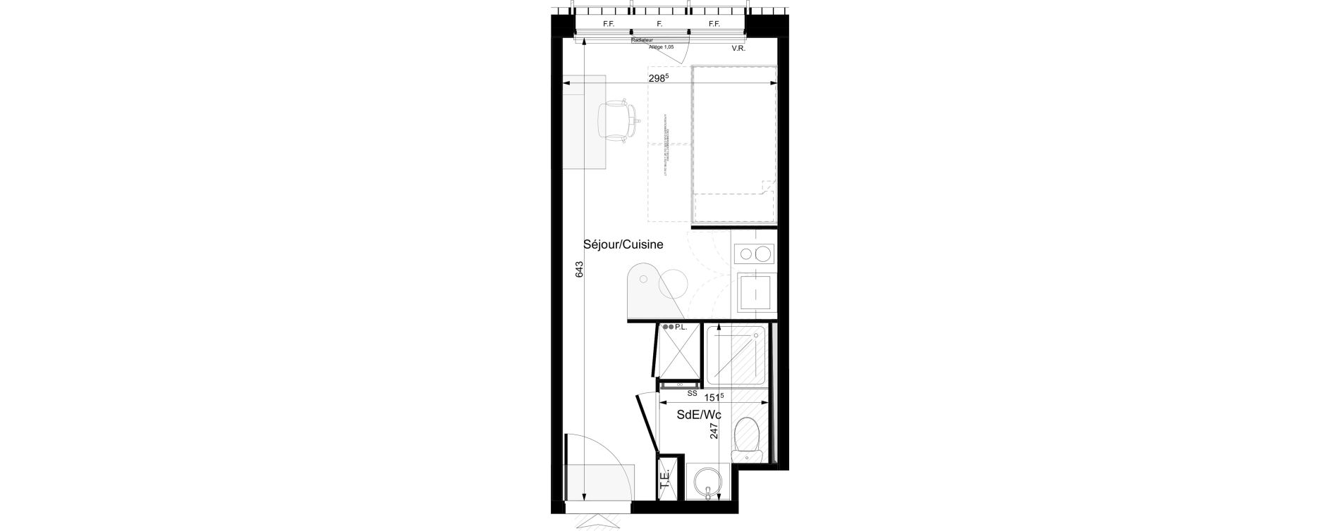 Appartement T1 meubl&eacute; de 18,07 m2 &agrave; Tours Grammont
