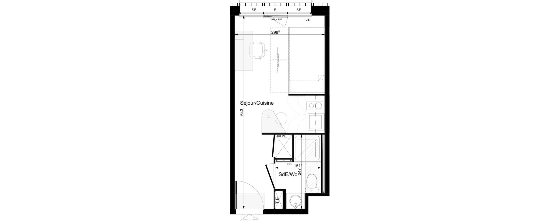 Appartement T1 meubl&eacute; de 18,07 m2 &agrave; Tours Grammont