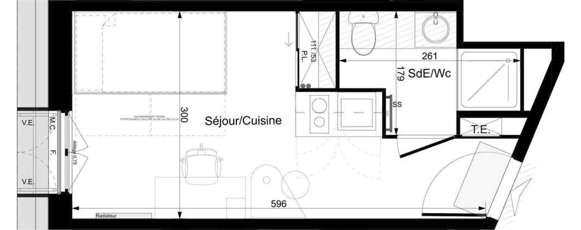 Appartement T1 meubl&eacute; de 18,01 m2 &agrave; Tours Grammont